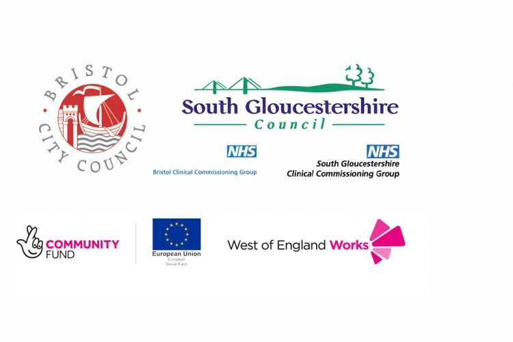 Bristol City Council logo, South Gloucestershire Council logo, Bristol Clinical Commissioning Group logo, South Gloucestershire Clinical Commissioning Group logo, Community Fund logo, West of England Works logo.